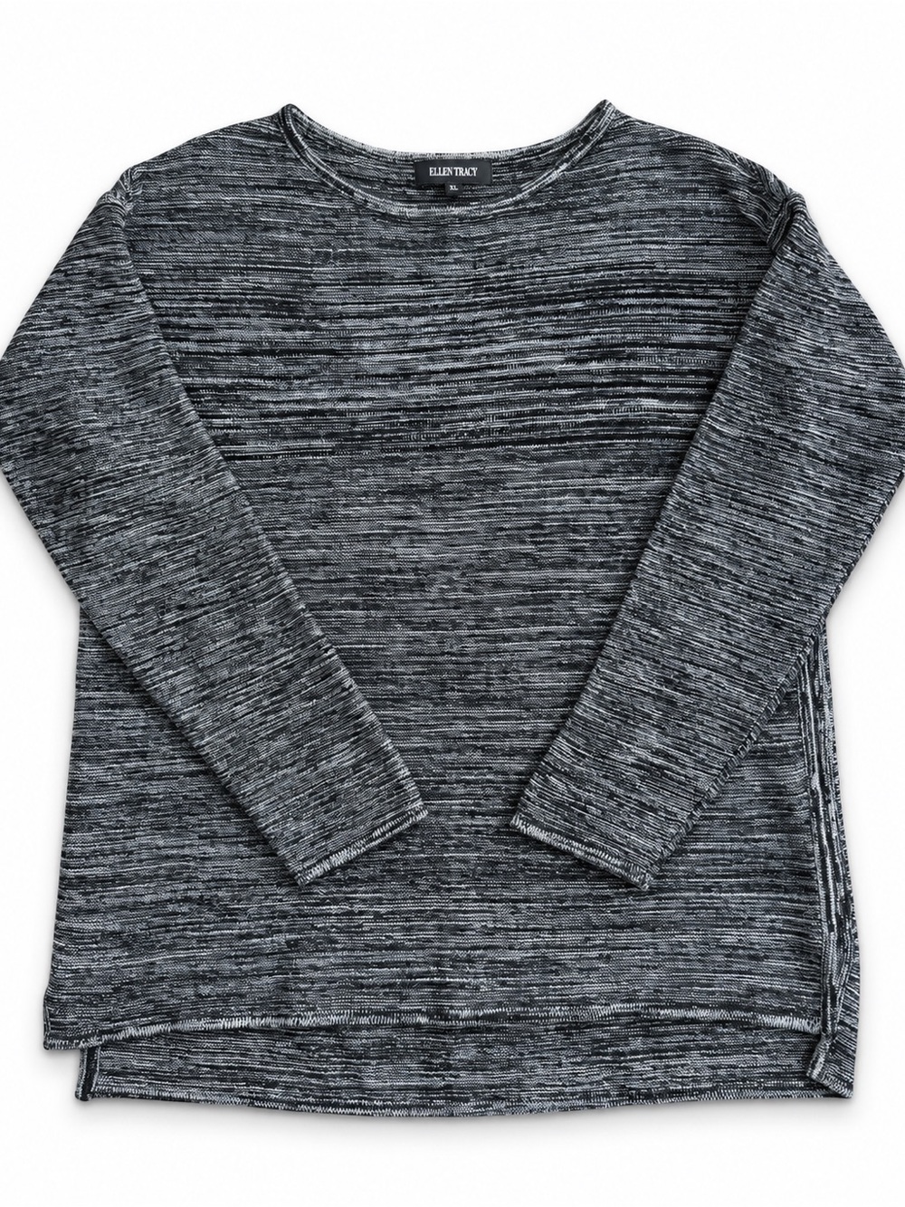Ellen Tracy Black Ivory Marled Space Dye Tunic Sweater